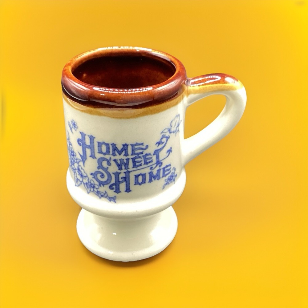 Vtg "Home Sweet Home" Mini Stoneware‎ Toothpick Holder Shot Glass 3" Tall